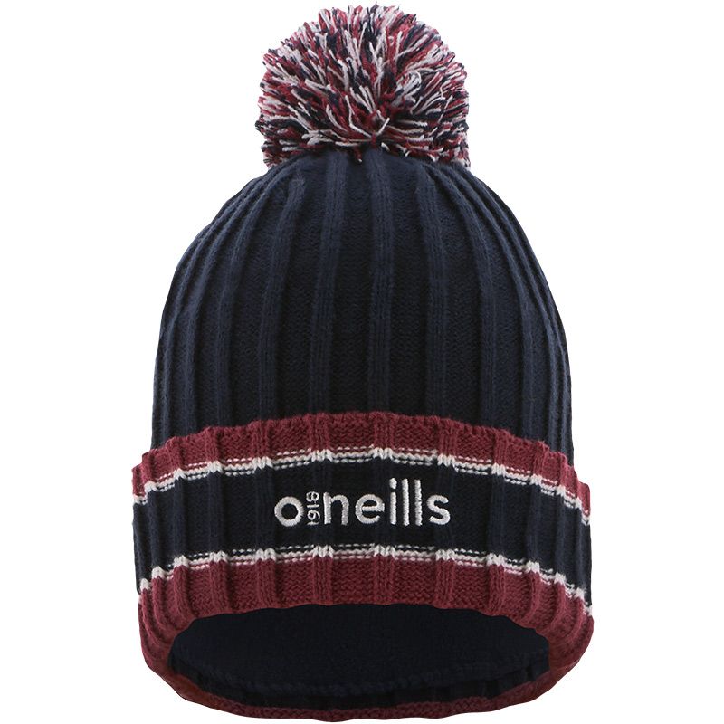 Marine/Maroon/White Darcy knit bobble hat with large pom-pom by O’Neills.