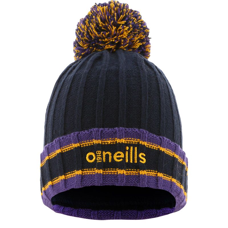 Marine and Purple Darcy knit bobble hat with large pom-pom by O’Neills.