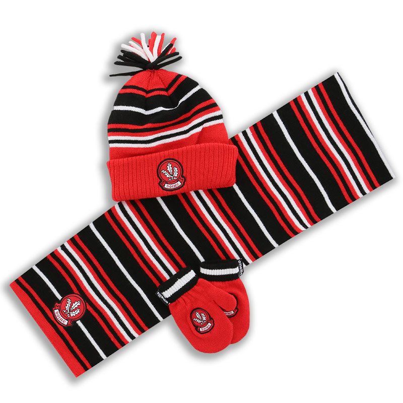 Derry Kids' Alex Hat, Scarf and Glove Set Black / Red / White