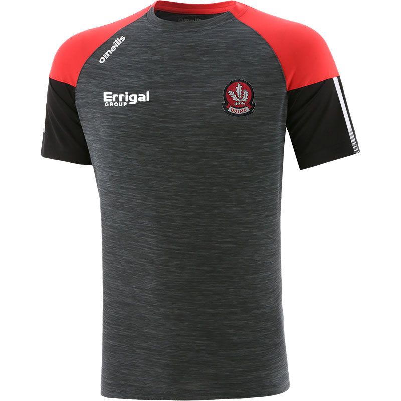 Derry GAA T-Shirt with County Crest and Stripe Detail on the Sleeves by O’Neills.