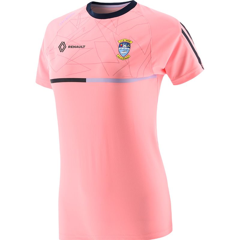 Pink Kid's Westmeath GAA T-Shirt with County Crest and Stripe Detail on the Sleeves by O’Neills.