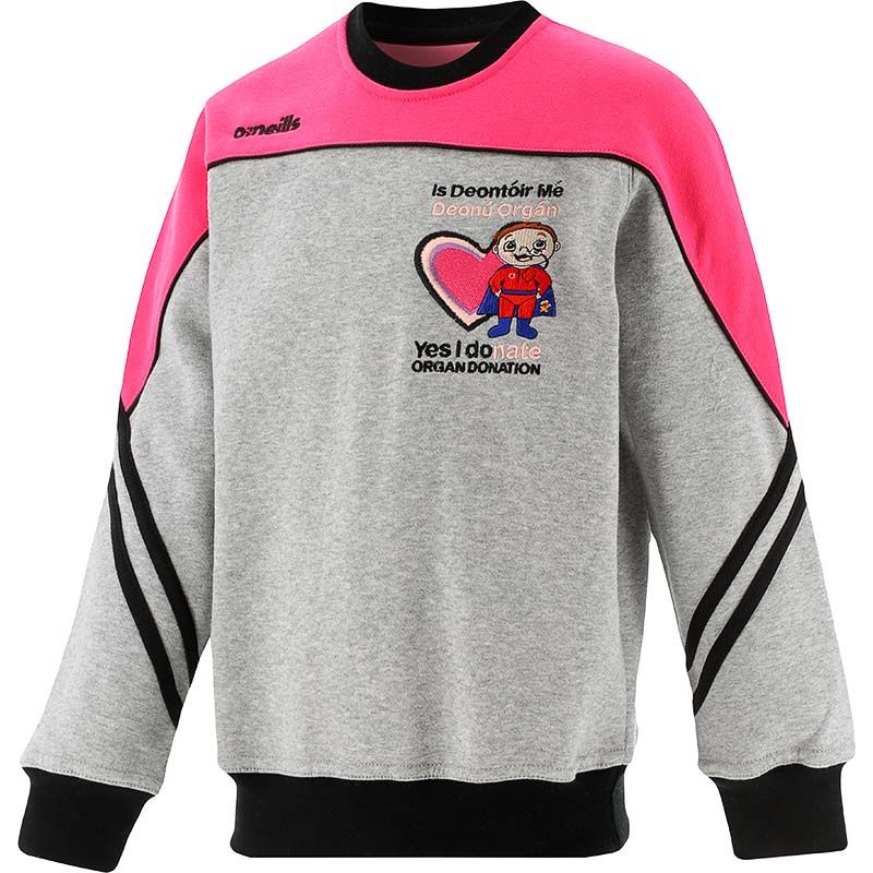 Grey Donate4Daithi Kids' Parnell Fleece Crew Neck Top, with Rib cuffs and hem from O'Neill's.