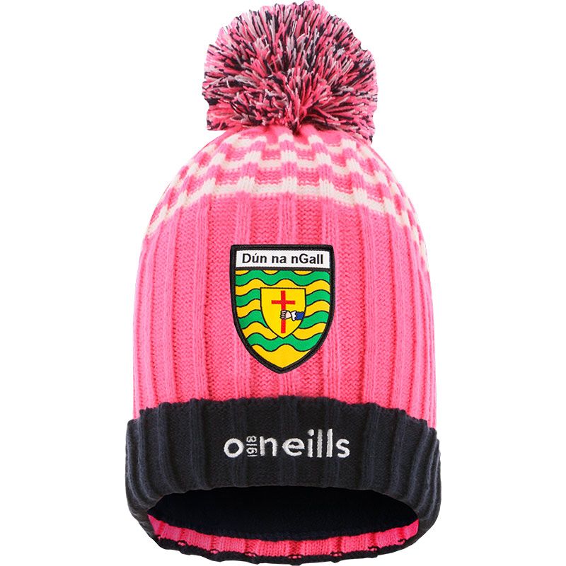 Kids' Pink/Marine/White Donegal GAA Bobble Hat From O'Neills