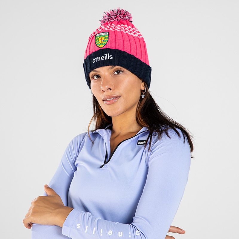Womens Pink/Marine/White Donegal GAA Bobble Hat From O'Neills
