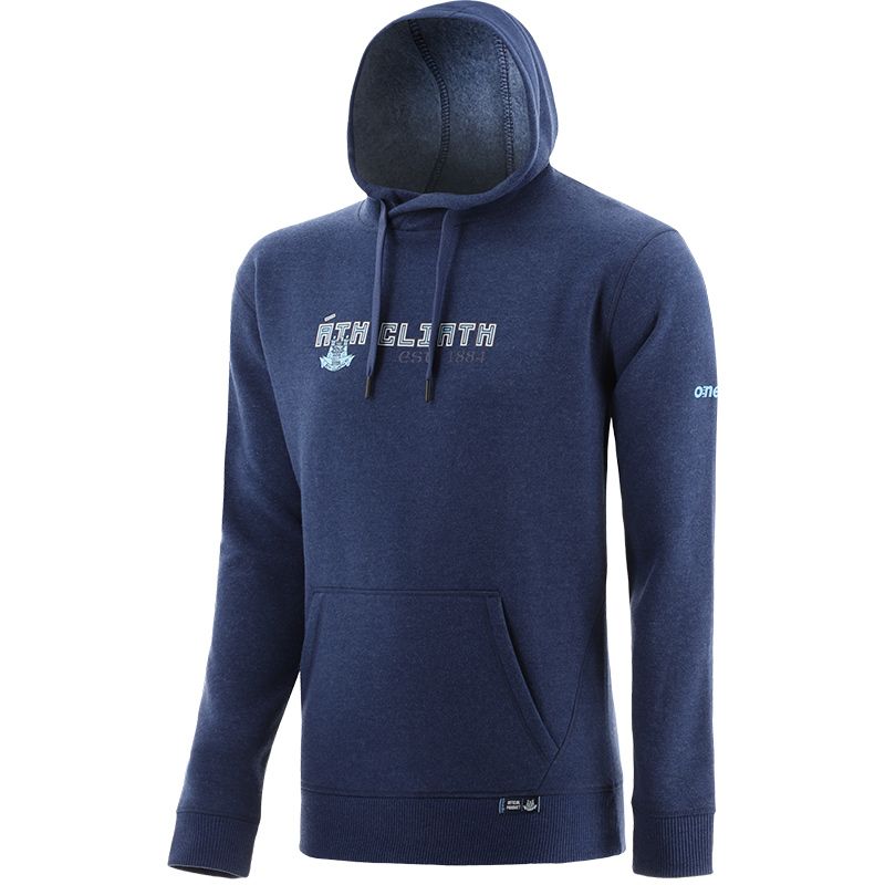 Navy Dublin GAA Men’s Highlander Pullover fleece hoodie with a large Ath Cliath print on the front by O’Neills.