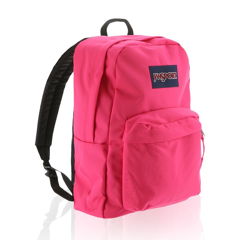 Pink JanSport Superbreak backpack with front pocket from O'Neills front.