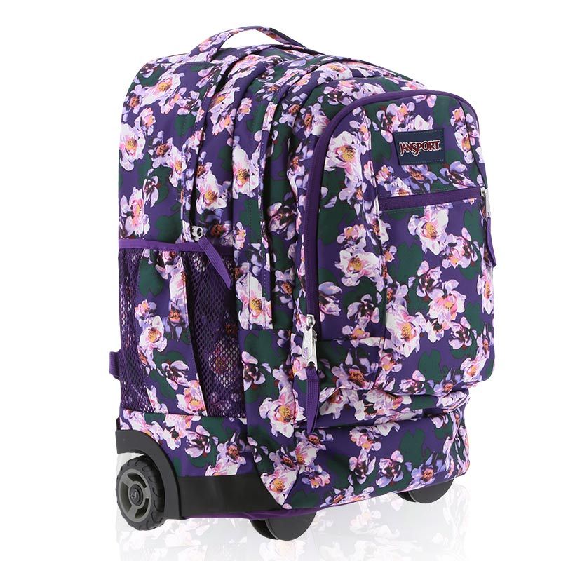 Purple Jansport Driver 8 Wheeled Backpack with wheels, a retractable grab handle and laptop sleeve from O’Neills.