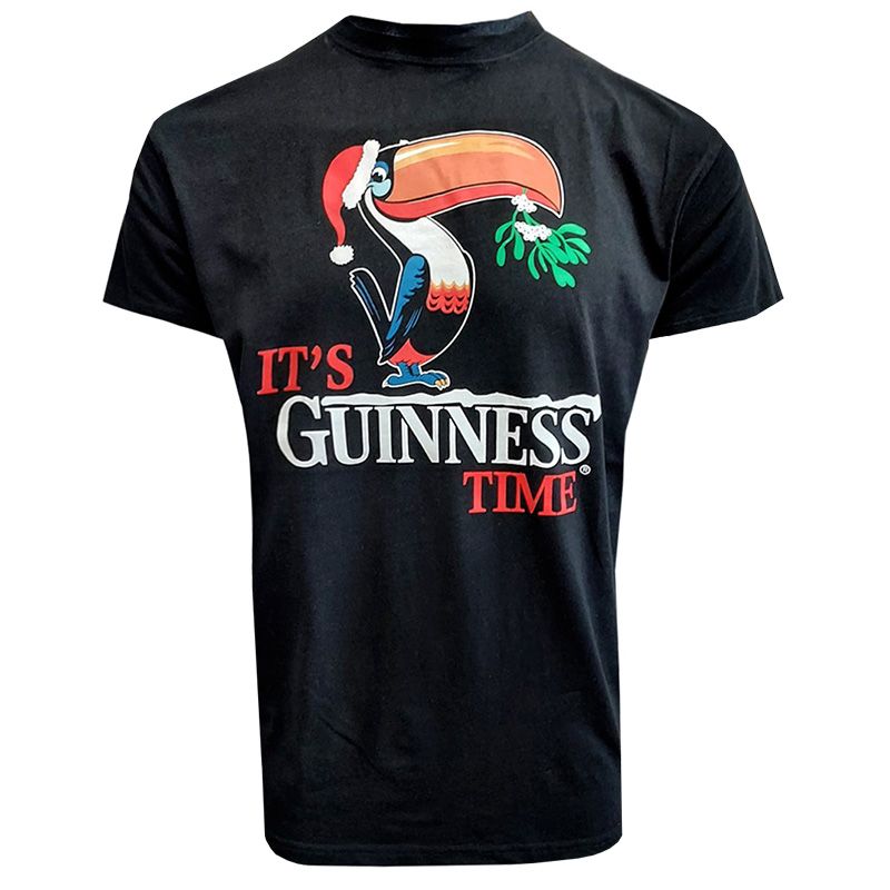 Black Guinness T-Shirt with Christmas Toucan print on the front from O'Neills.
