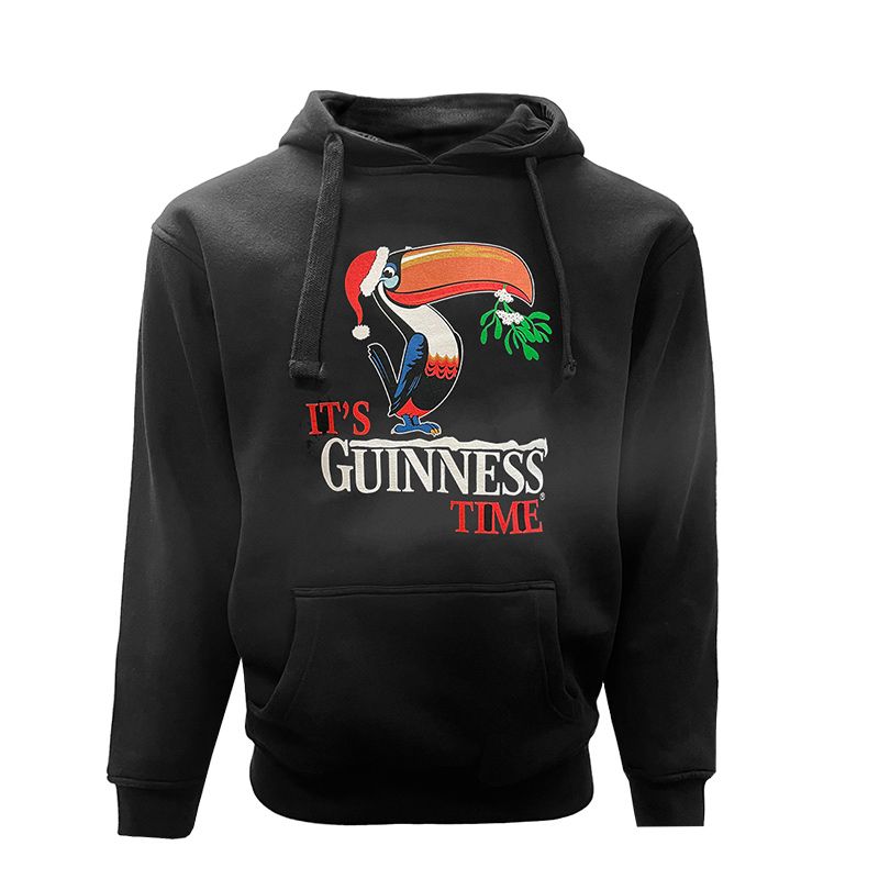 Black Guinness Hoodie with Christmas Toucan print and pouch pocket from O'Neills.
