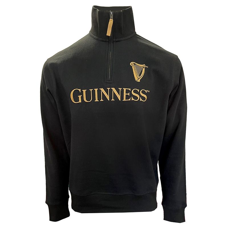 Black Guinness Men's Harp Half Zip Fleece with a Guinness iconic embroidery on chest from O'Neill's.