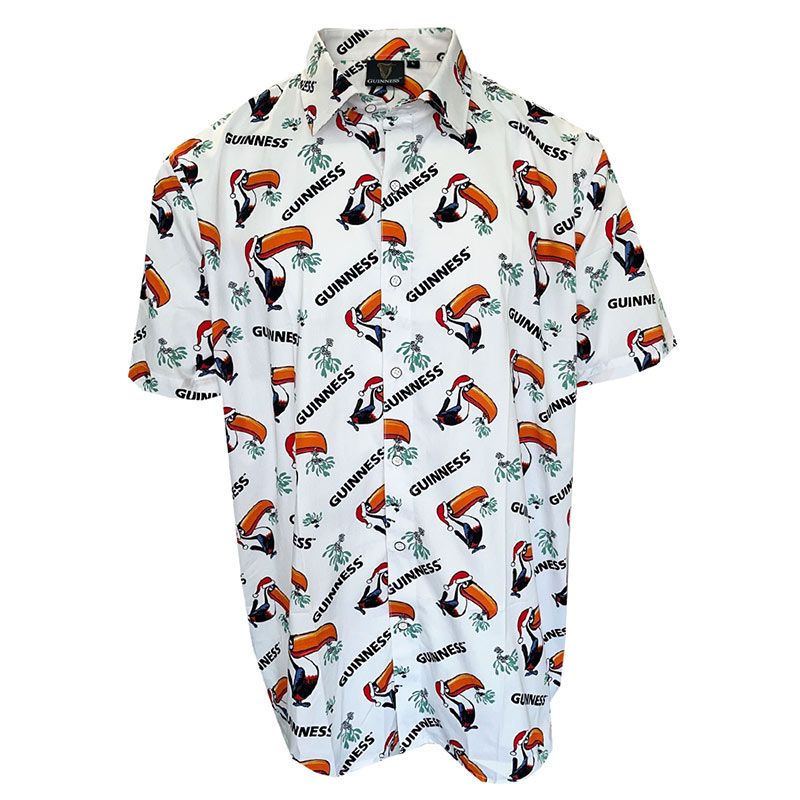 White men's Guinness Christmas Shirt with Toucans and mistletoe from O'Neills.