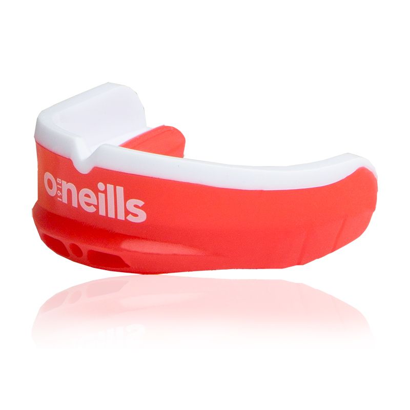 red and white shock absorbing gel mouthguard from O'Neills