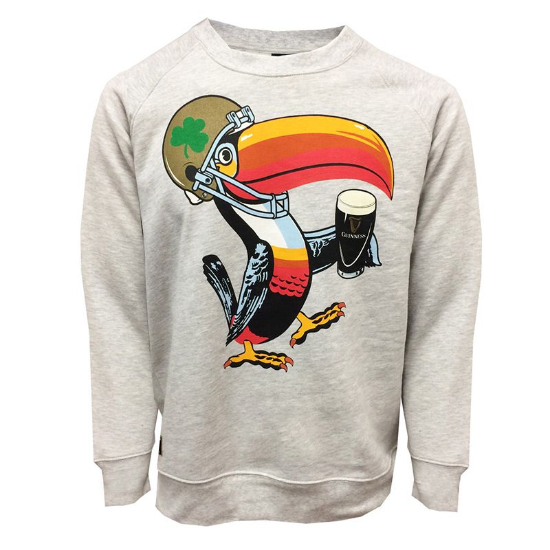 Grey Guines Notre Dame Fighting Irish Sweatshirt with Printed Toucan Front. 