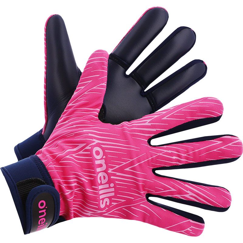Pink GAA gloves with Velcro strap fastening and latex palm by O’Neills.