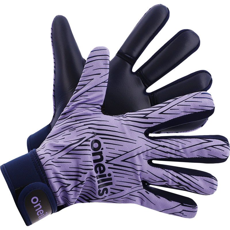 Purple GAA gloves with Velcro strap fastening and latex palm by O’Neills.