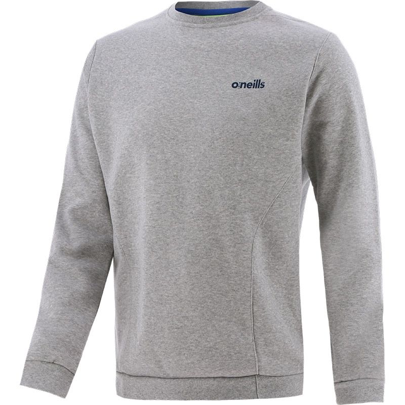Grey men’s crew neck sweatshirt with dropped back hem and cuffed sleeves from O’Neills.