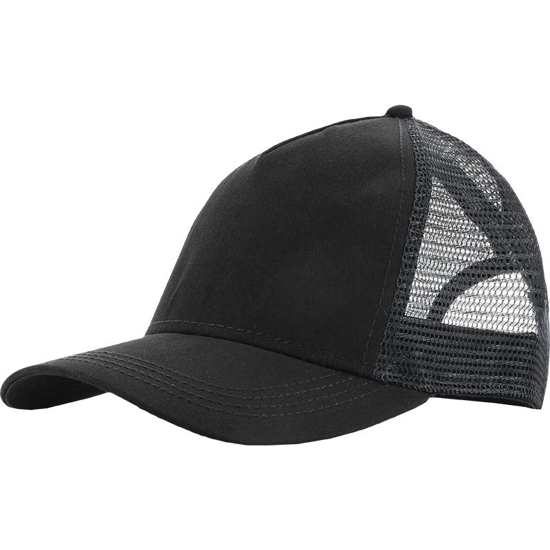 Black trucker cap with protective peak and mesh panel at the back by O’Neills.