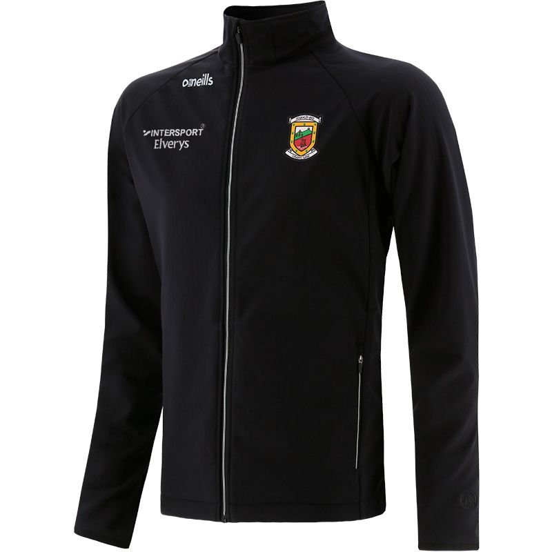 Black Men's Mayo Idaho Softshell Jacket with county crest and zip pockets by O’Neills.
