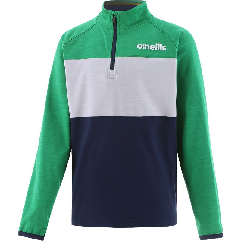 Green, Navy and Grey kids’ half zip top with deep collar and brushed lining by O’Neills.
