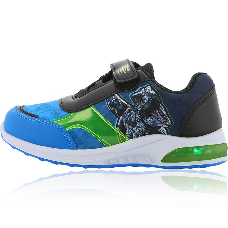 Black/Blue Jurassic World Light Up Trainers, with light up sole and Hook and loop velcro strap closure from O'Neills