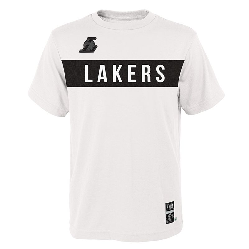 White LA Laker T-Shirt with short sleeves and Lakers printed on the front from O'Neills.