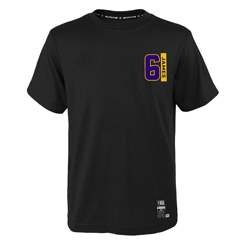 Black LA Laker LeBron James t-shirt with James and number 6 printed on the front from O'Neills.