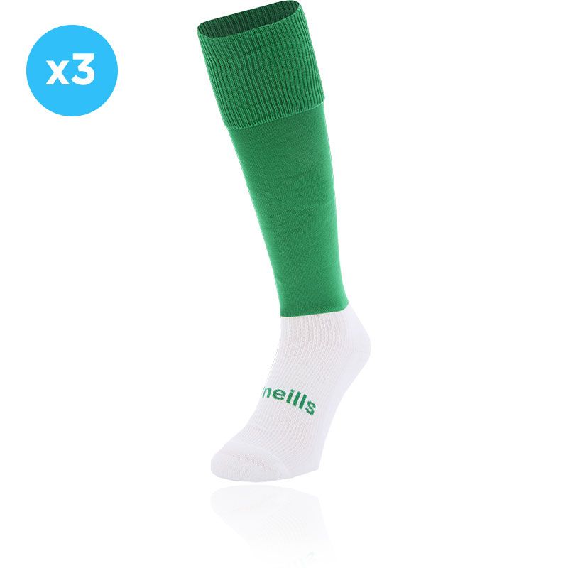 Green knee high sports socks 3 Pack with seamless toe and cushioned soles by O’Neills.