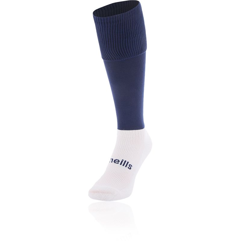 Navy knee high sports socks with seamless toe and cushioned soles by O’Neills.