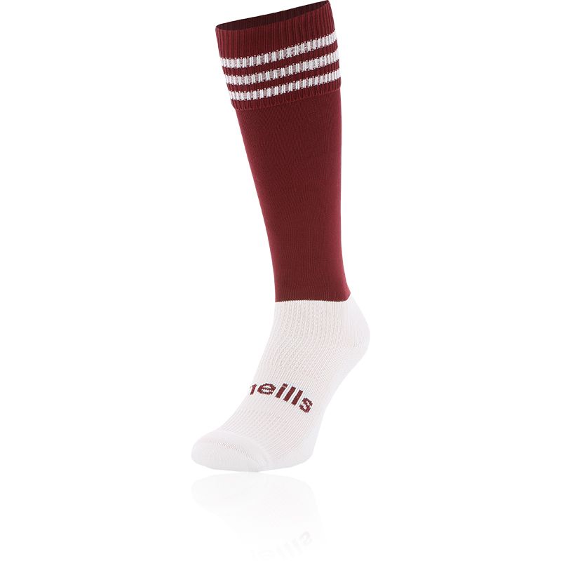 Kids' Maroon Koolite Max Premium Sports Socks Bars, with ankle and arch support from O'Neills.