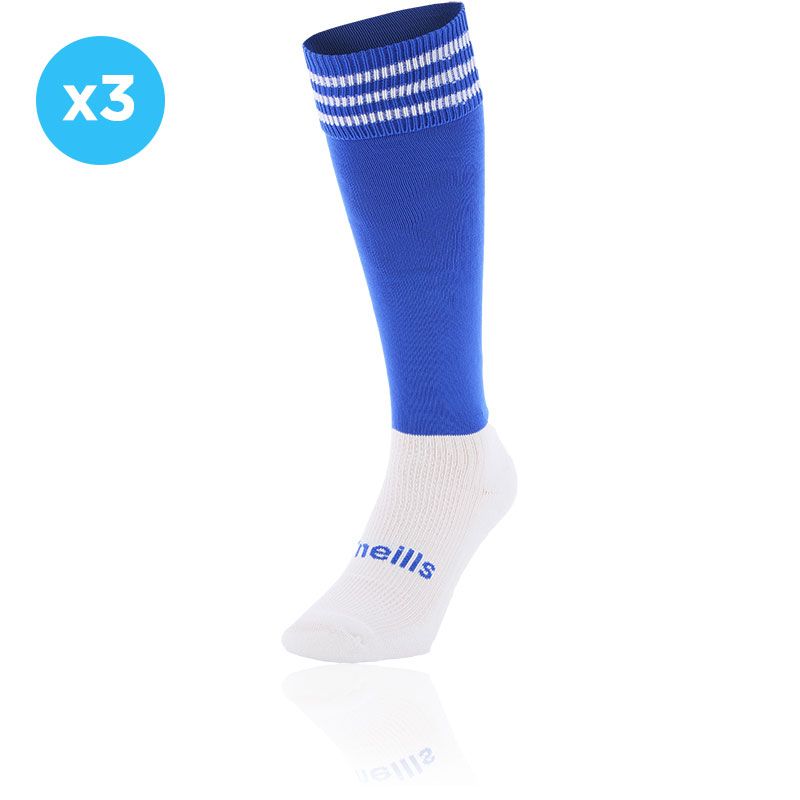 Royal and White knee high sports socks 3 Pack with seamless toe and cushioned soles by O’Neills.