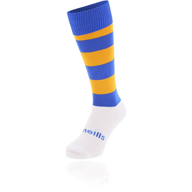 Royal and Amber knee high sports socks with seamless toe and cushioned soles by O’Neills.