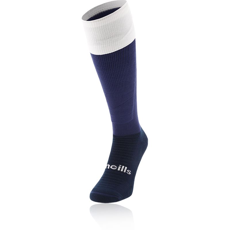 Navy and White Koolite Max Elite Long Sports Socks with extra long turnover top by O’Neills. 