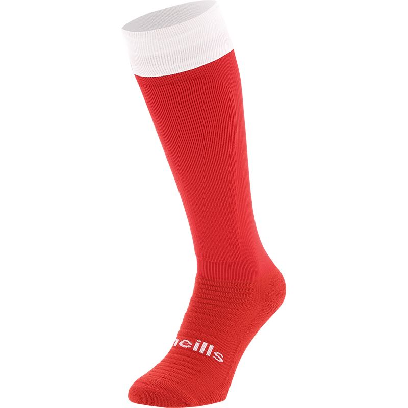 Red / White  Koolite Max Elite Long Sports Socks with extra long turnover top by O’Neills. 