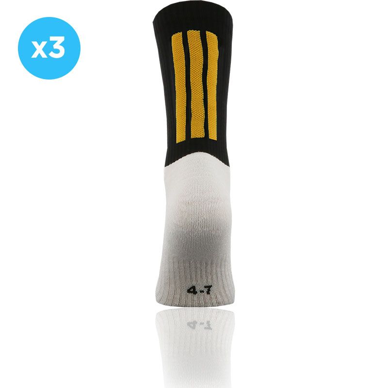 Kids' black and amber Koolite Max Midi socks 3 Pack infused with COOLMAX ® technology from O'Neills