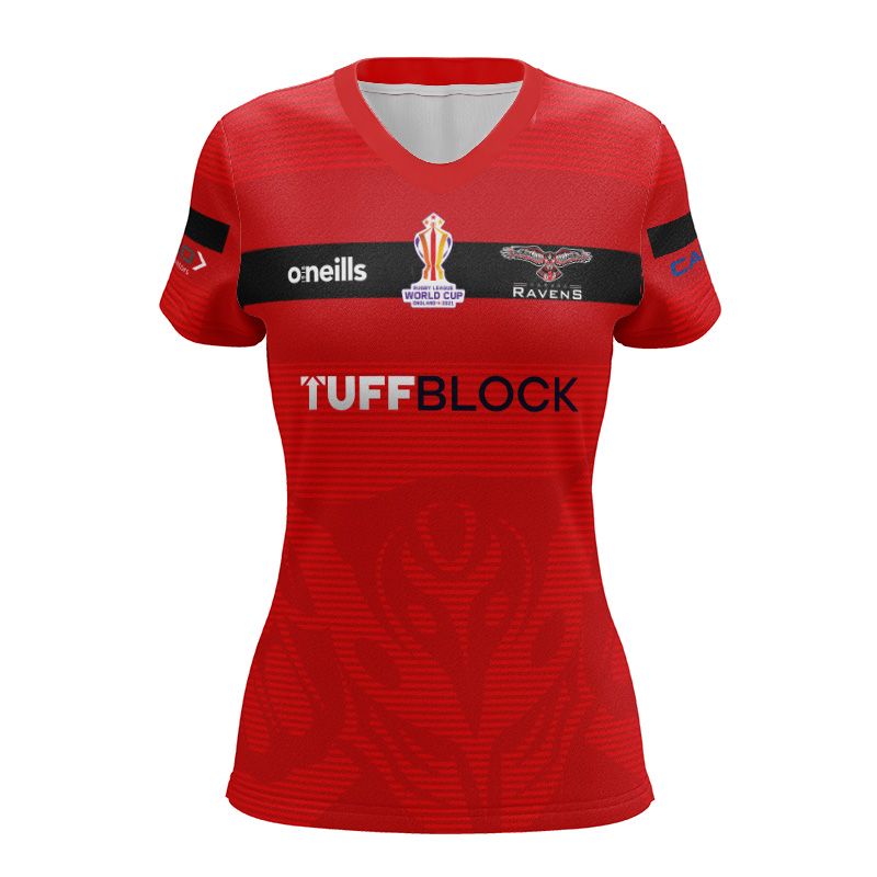 Red and Black Women's Official Canada Rugby League Training jersey from O'Neills