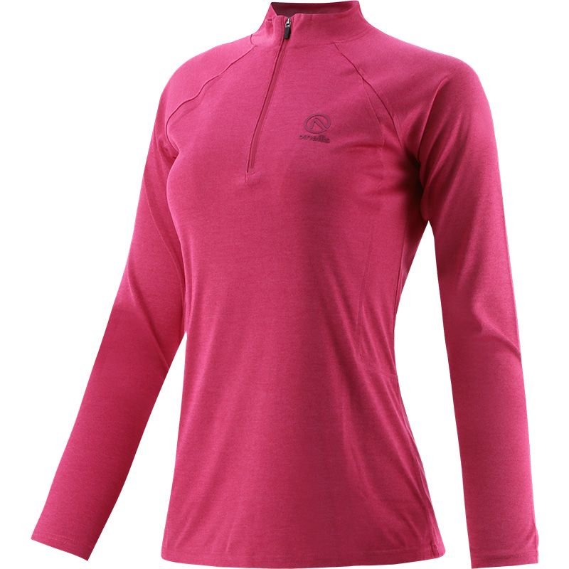 Pink girls half zip midlayer top with shaped waist and reflective logo by O’Neills. 