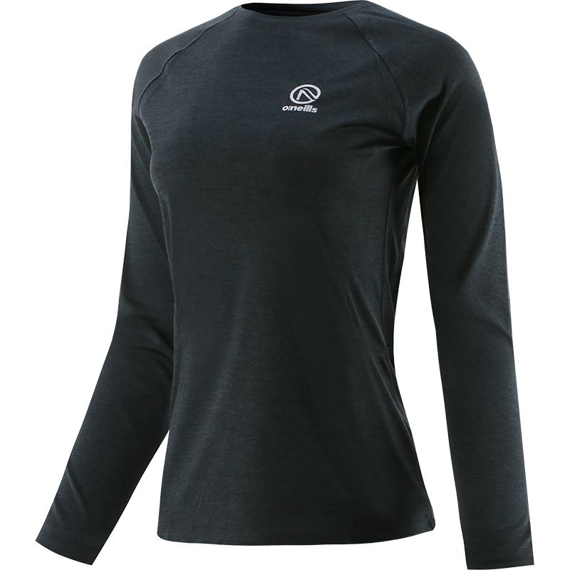 Black Women’s long sleeve top with shaped waist and reflective logo by O’Neills.