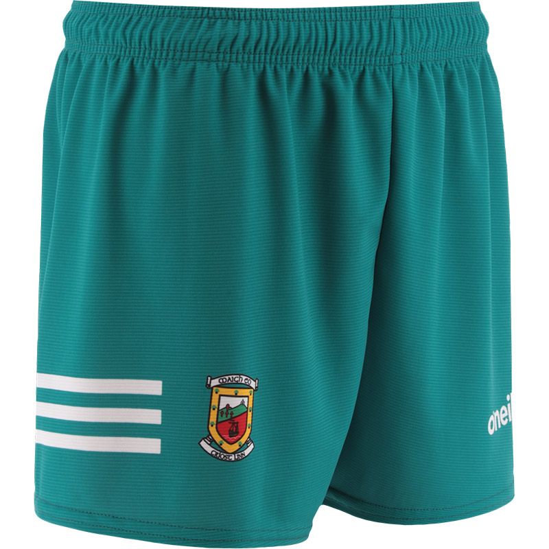Green Mayo GAA Training Shorts with 3 stripe detail on leg by O’Neills.