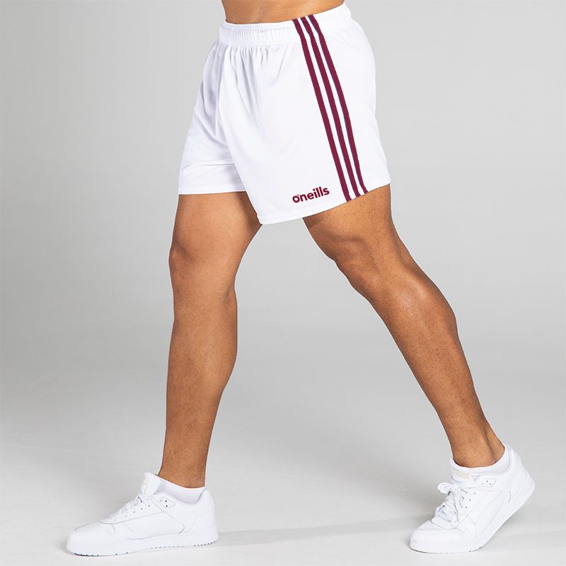 White/Maroon Mourne Shorts by O'Neills.