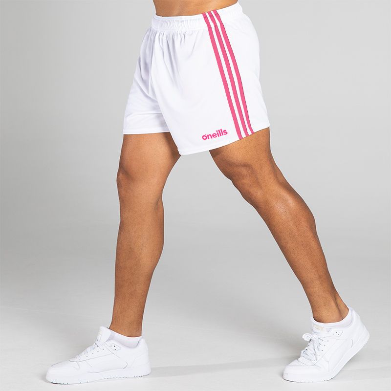 White/Pink 3 Stripe Mourne Shorts by O'Neills.