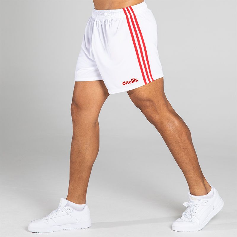 White/Red 3 Stripe Mourne Shorts by O'Neills.