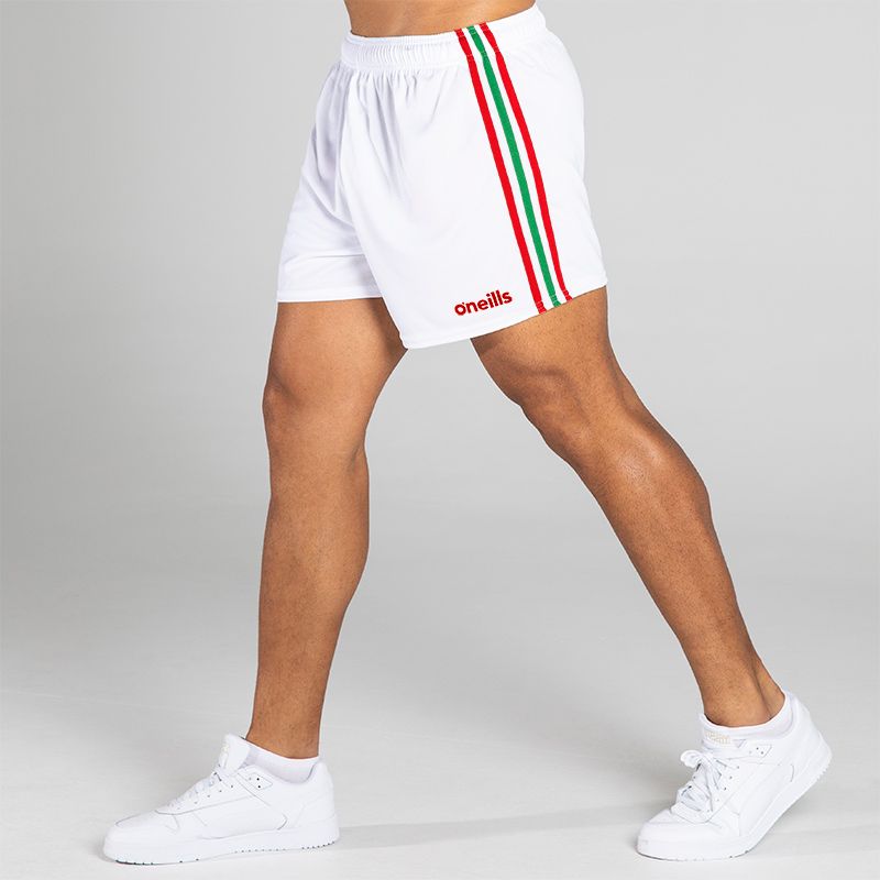 White/Red/Green 3 Stripe Mourne Shorts by O'Neills.