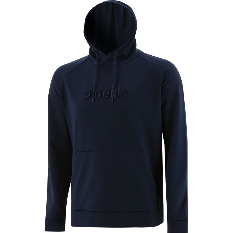 Navy kids' overhead fleece hoodie with 3D embroidered logo by O'Neills.