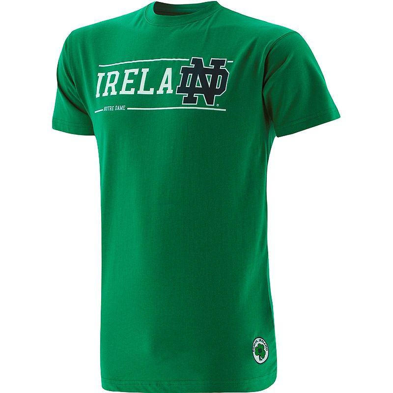 Green Trad Craft kids' Notre Dame Ireland T-Shirt, with Embroidered Notre Dame shamrock from O'Neill's.