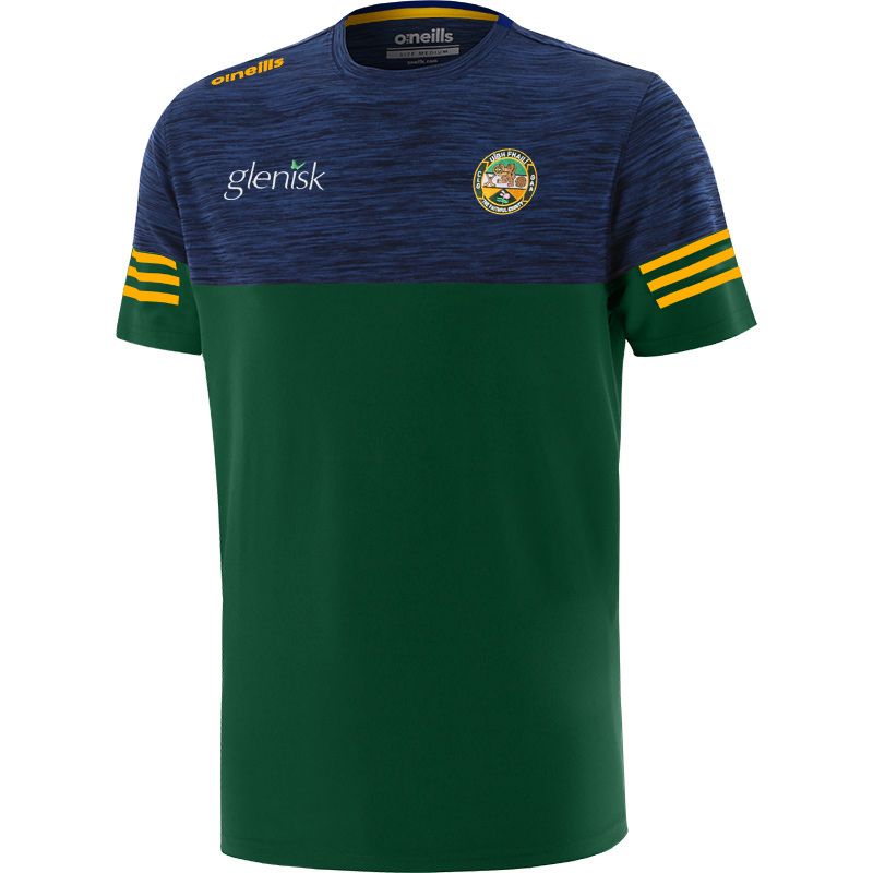 Green and navy Offaly Kids' crew neck t-shirt with 3 amber stripes from O'Neills