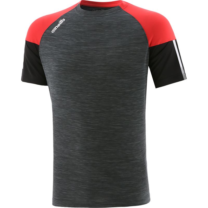 Black Kids' t-shirt with crew neck and stripes on sleeves by O’Neills.