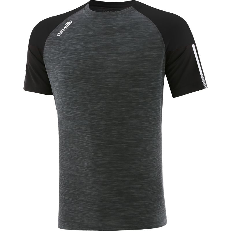 Black men's t-shirt with crew neck and stripes on sleeves by O’Neills.