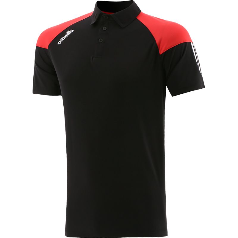 Black kids' polo shirt with stripes on sleeves by O’Neills.