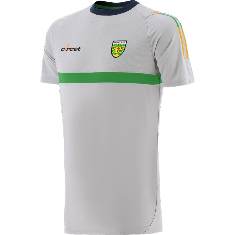 Silver Men's Donegal GAA T-Shirt with County Crest and Stripe Detail on the Sleeves by O’Neills.