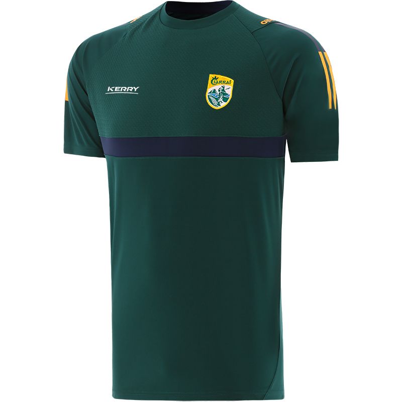 Green Kid's Kerry GAA T-Shirt with County Crest and Stripe Detail on the Sleeves by O’Neills.